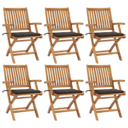 vidaXL Chaises pliables de jardin avec coussins lot de 6 Bois de teck - TU