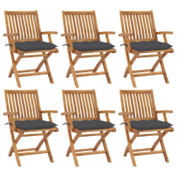 vidaXL Chaises pliables de jardin avec coussins lot de 6 Bois de teck - TU