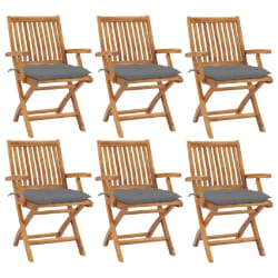 vidaXL Chaises pliables de jardin avec coussins lot de 6 Bois de teck - TU