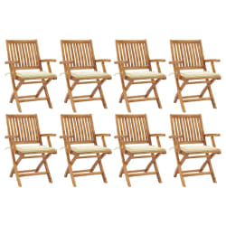 vidaXL Chaises pliables de jardin avec coussins lot de 8 Teck solide - TU