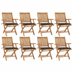 vidaXL Chaises pliables de jardin avec coussins lot de 8 Teck solide - TU