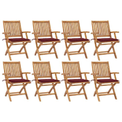 vidaXL Chaises pliables de jardin avec coussins lot de 8 Teck solide - TU