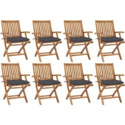 Chaises pliables de jardin avec coussins lot de 8 Teck solide Vidaxl
