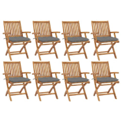 vidaXL Chaises pliables de jardin avec coussins lot de 8 Teck solide - TU