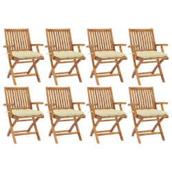 vidaXL Chaises pliables de jardin avec coussins lot de 8 Teck solide - TU
