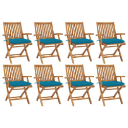 vidaXL Chaises pliables de jardin avec coussins lot de 8 Teck solide - TU