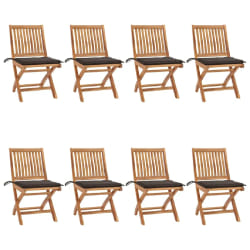 vidaXL Chaises pliables de jardin avec coussins lot de 8 Teck solide - TU