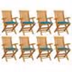 vidaXL Chaises de jardin avec coussins bleu lot de 8 Bois teck massif - TU