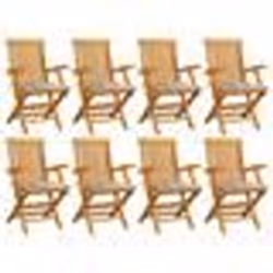 vidaXL Chaises de jardin et coussins à carreaux gris lot de 8 Teck - TU