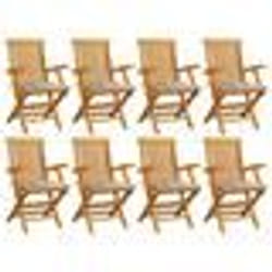 vidaXL Chaises de jardin et coussins à carreaux gris lot de 8 Teck - TU