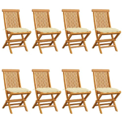 vidaXL Chaises de jardin et coussins blanc crème lot de 8 Teck massif - TU