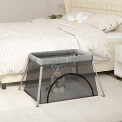 Vidaxl - Parc pour bébé avec matelas Gris clair Tissu de lin