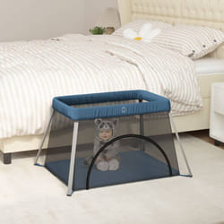 Vidaxl - Parc pour bébé avec matelas Bleu marine Tissu de lin