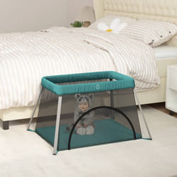 Vidaxl - Parc pour bébé avec matelas Vert Tissu de lin