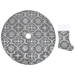 vidaXL Jupe de sapin de Noël de luxe avec chaussette Gris 122 cm Tissu - TU