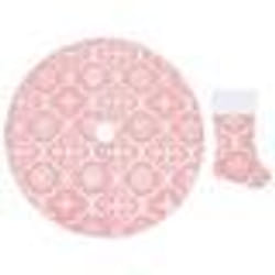 vidaXL Jupe de sapin de Noël de luxe avec chaussette Rose 150 cm Tissu - TU