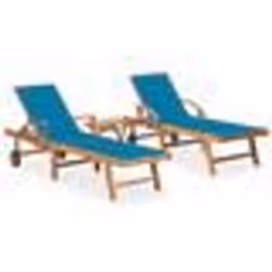 vidaXL Chaises longues lot de 2 avec table et coussin Bois teck solide - TU