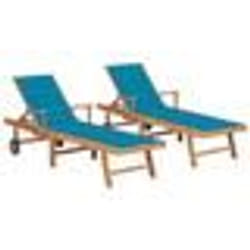 vidaXL Chaises longues lot de 2 avec coussin bleu Bois de teck solide - TU