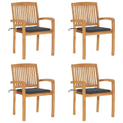 vidaXL Chaises de jardin empilables avec coussins lot de 4 Teck solide - TU