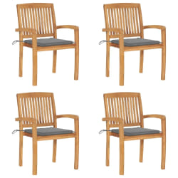 vidaXL Chaises de jardin empilables avec coussins lot de 4 Teck solide - TU