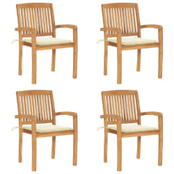vidaXL Chaises de jardin empilables avec coussins lot de 4 Teck solide - TU