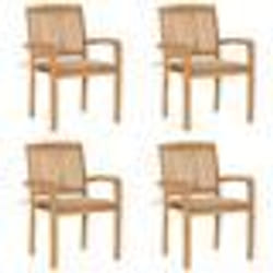 vidaXL Chaises de jardin empilables avec coussins lot de 4 Teck solide - TU