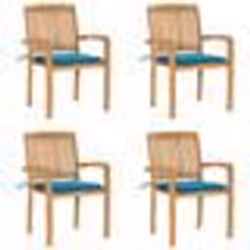 vidaXL Chaises de jardin empilables avec coussins lot de 4 Teck solide - TU
