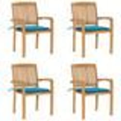 vidaXL Chaises de jardin empilables avec coussins lot de 4 Teck solide - TU