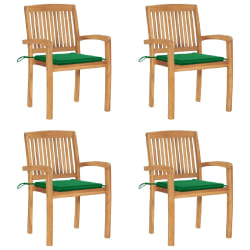 vidaXL Chaises de jardin empilables avec coussins lot de 4 Teck solide - TU