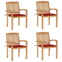 vidaXL Chaises de jardin empilables avec coussins lot de 4 Teck solide - TU