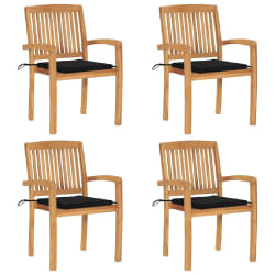 vidaXL Chaises de jardin empilables avec coussins lot de 4 Teck solide - TU