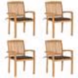 vidaXL Chaises de jardin empilables avec coussins lot de 4 Teck solide - TU