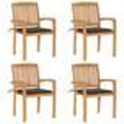 vidaXL Chaises de jardin empilables avec coussins lot de 4 Teck solide - TU