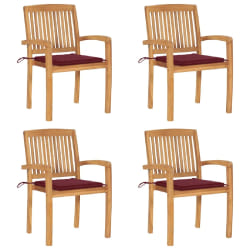 vidaXL Chaises de jardin empilables avec coussins lot de 4 Teck solide - TU