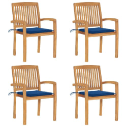 vidaXL Chaises de jardin empilables avec coussins lot de 4 Teck solide - TU