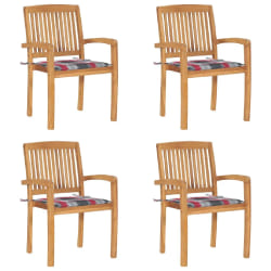 vidaXL Chaises de jardin empilables avec coussins lot de 4 Teck solide - TU