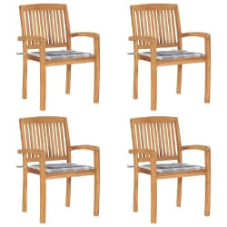 vidaXL Chaises de jardin empilables avec coussins lot de 4 Teck solide - TU