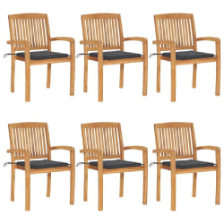 vidaXL Chaises de jardin empilables avec coussins lot de 6 Teck solide - TU