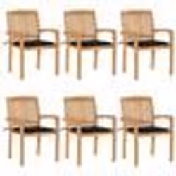 vidaXL Chaises de jardin empilables avec coussins lot de 6 Teck solide - TU