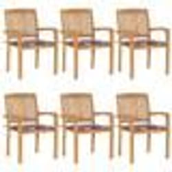 vidaXL Chaises de jardin empilables avec coussins lot de 6 Teck solide - TU