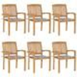 vidaXL Chaises de jardin empilables avec coussins lot de 6 Teck solide - TU