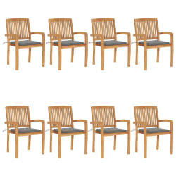 vidaXL Chaises de jardin empilables avec coussins lot de 8 Teck solide - TU