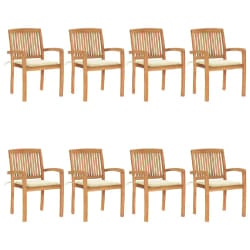 vidaXL Chaises de jardin empilables avec coussins lot de 8 Teck solide - TU