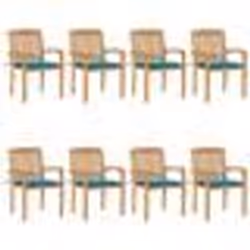 vidaXL Chaises de jardin empilables avec coussins lot de 8 Teck solide - TU