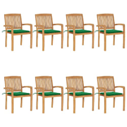 vidaXL Chaises de jardin empilables avec coussins lot de 8 Teck solide - TU