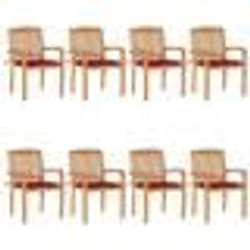 vidaXL Chaises de jardin empilables avec coussins lot de 8 Teck solide - TU