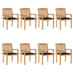 vidaXL Chaises de jardin empilables avec coussins lot de 8 Teck solide - TU