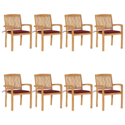 vidaXL Chaises de jardin empilables avec coussins lot de 8 Teck solide - TU