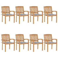 vidaXL Chaises de jardin empilables avec coussins lot de 8 Teck solide - TU