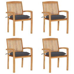 vidaXL Chaises de jardin empilables avec coussins lot de 4 Teck solide - TU